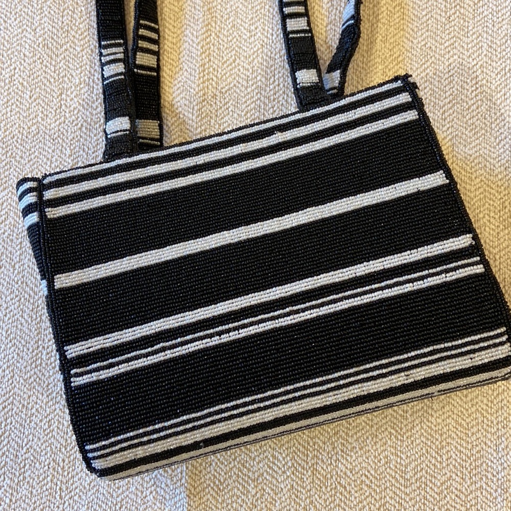 Beaded Black & White Shoulder Bag, by Swing Bags